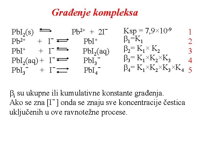 Građenje kompleksa Pb. I 2(s) Pb 2+ + Pb. I 2(aq) + Pb. I Građenje kompleksa Pb. I 2(s) Pb 2+ + Pb. I 2(aq) + Pb. I