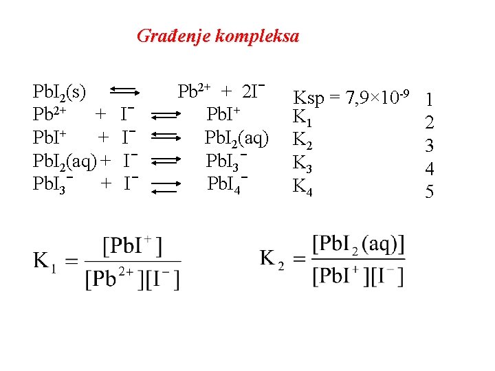 Građenje kompleksa Pb. I 2(s) Pb 2+ + Pb. I 2(aq) + Pb. I Građenje kompleksa Pb. I 2(s) Pb 2+ + Pb. I 2(aq) + Pb. I