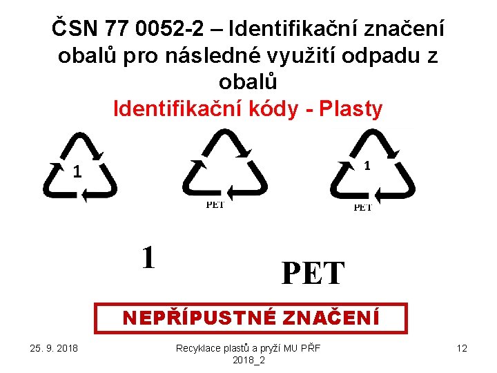 ČSN 77 0052 -2 – Identifikační značení obalů pro následné využití odpadu z obalů