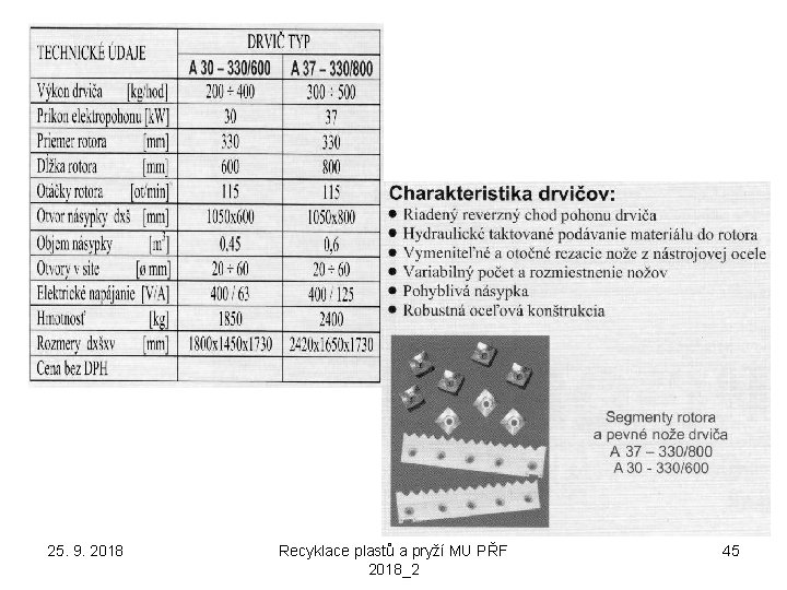 25. 9. 2018 Recyklace plastů a pryží MU PŘF 2018_2 45 