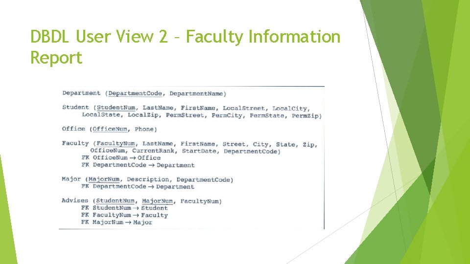 DBDL User View 2 – Faculty Information Report 