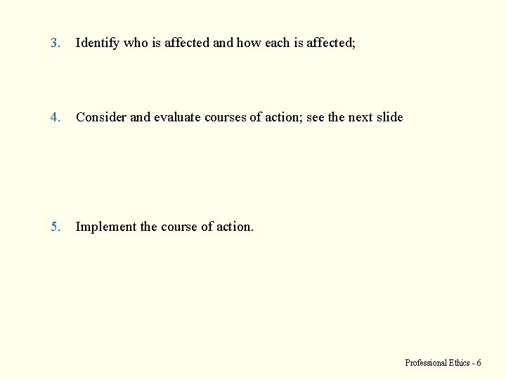 3. Identify who is affected and how each is affected; 4. Consider and evaluate