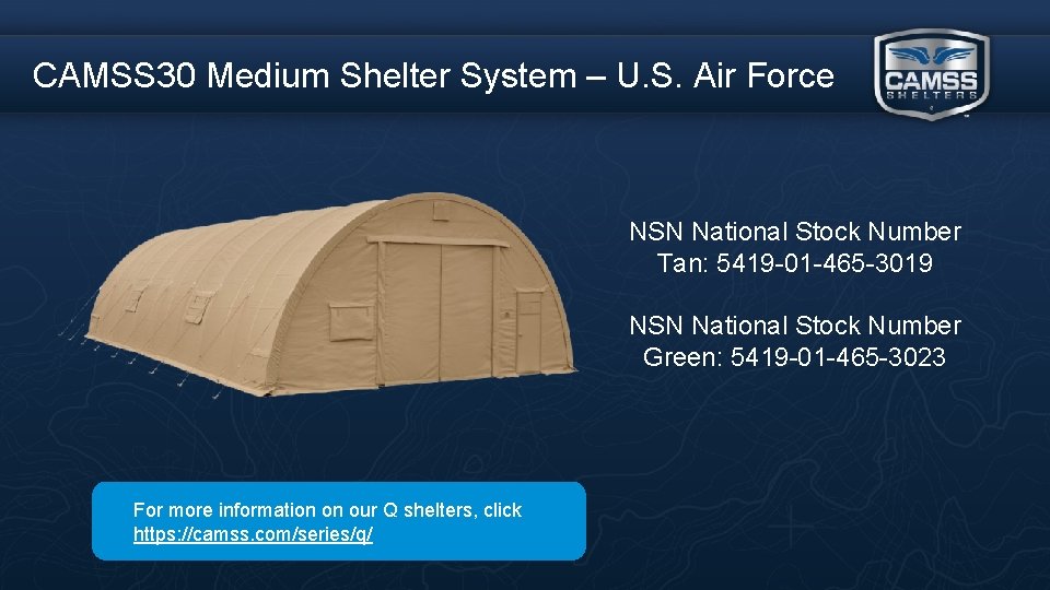 CAMSS 30 Medium Shelter System – U. S. Air Force NSN National Stock Number