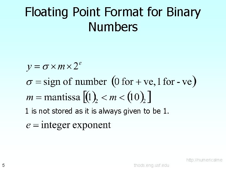 Floating Point Format for Binary Numbers 1 is not stored as it is always