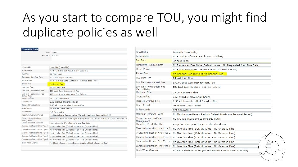 As you start to compare TOU, you might find duplicate policies as well 