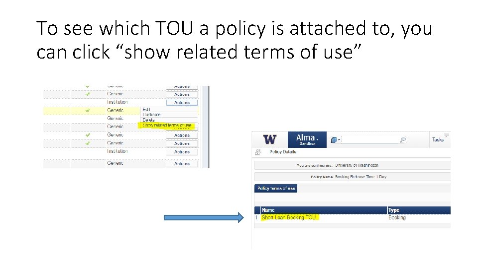 To see which TOU a policy is attached to, you can click “show related