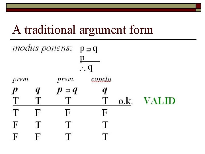 A traditional argument form A traditional argument form