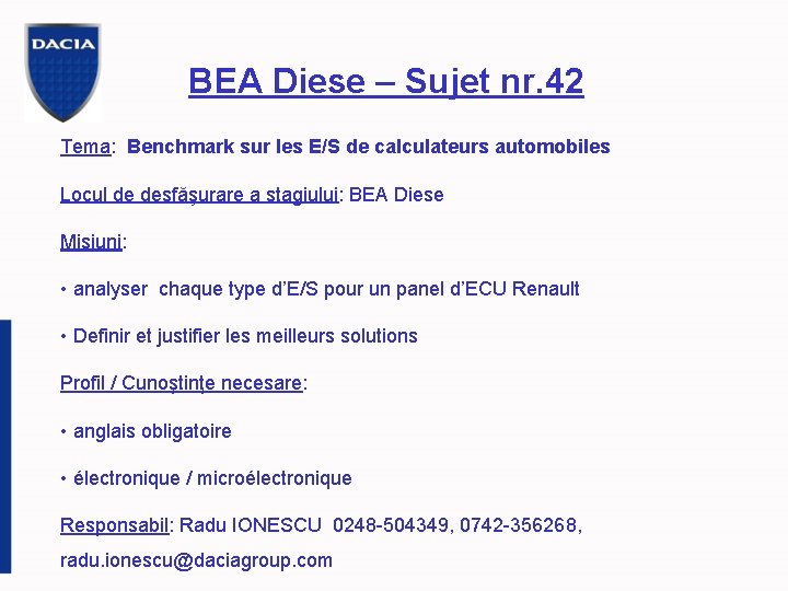 BEA Diese – Sujet nr. 42 Tema: Benchmark sur les E/S de calculateurs automobiles
