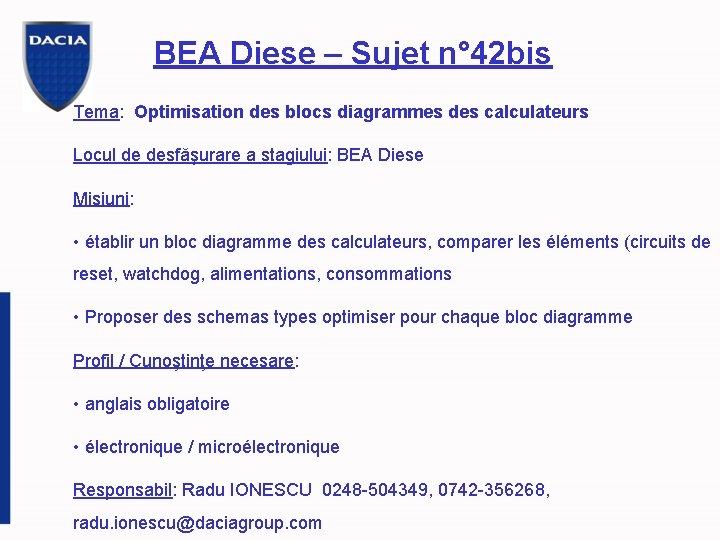 BEA Diese – Sujet n° 42 bis Tema: Optimisation des blocs diagrammes des calculateurs