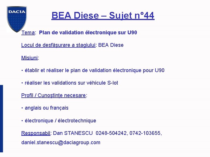 BEA Diese – Sujet n° 44 Tema: Plan de validation électronique sur U 90