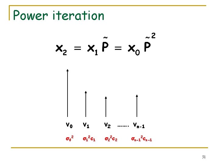 Power iteration v 0 v 1 v 2 ……. vn-1 σ 02 σ 12