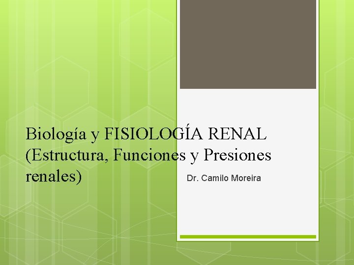 Biología y FISIOLOGÍA RENAL (Estructura, Funciones y Presiones Dr. Camilo Moreira renales) 