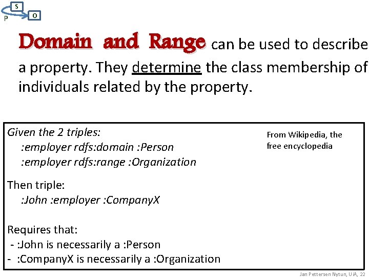 S P O Domain and Range can be used to describe a property. They