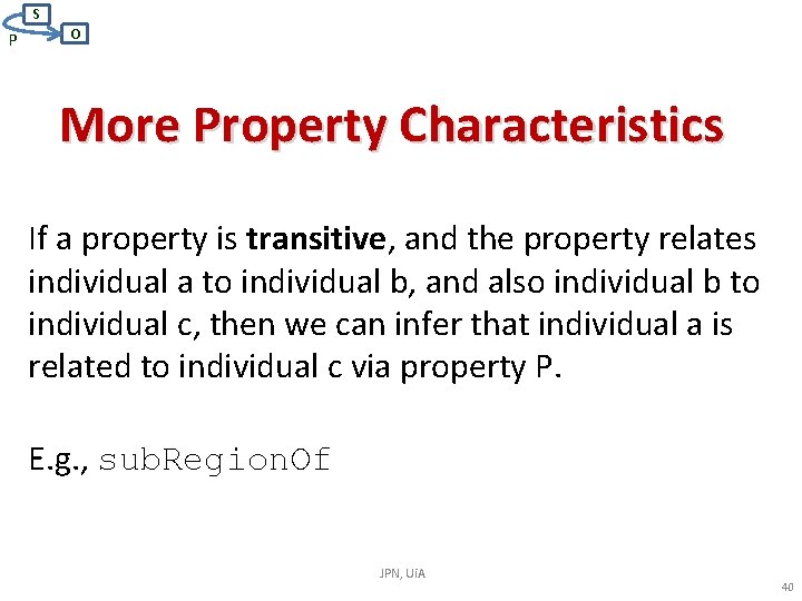 S P O More Property Characteristics If a property is transitive, and the property