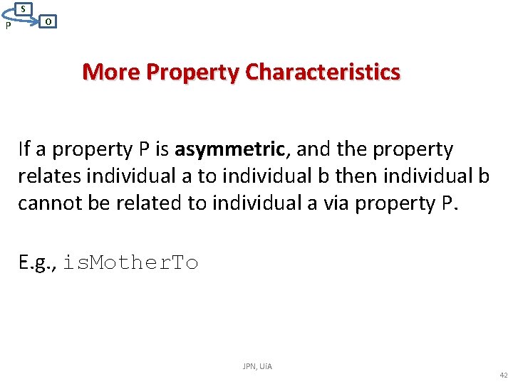 S P O More Property Characteristics If a property P is asymmetric, and the