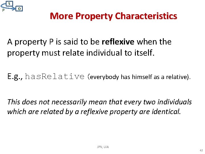 S P O More Property Characteristics A property P is said to be reflexive