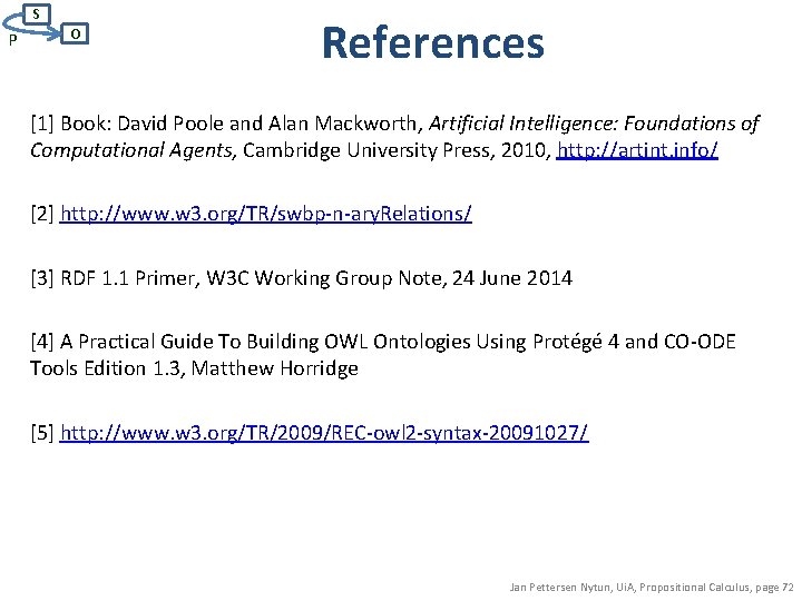 S P O References [1] Book: David Poole and Alan Mackworth, Artificial Intelligence: Foundations