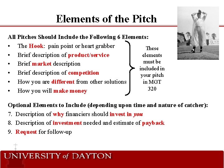 Elements of the Pitch All Pitches Should Include the Following 6 Elements: • The