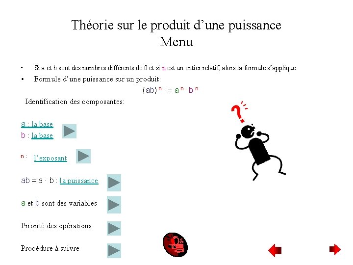 Théorie sur le produit d’une puissance Menu • • Si a et b sont