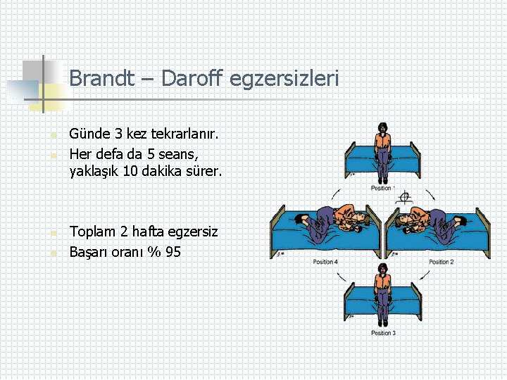 Brandt – Daroff egzersizleri n n Günde 3 kez tekrarlanır. Her defa da 5