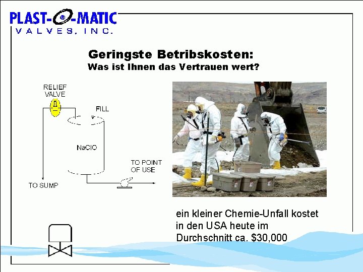 Geringste Betribskosten: Was ist Ihnen das Vertrauen wert? ein kleiner Chemie-Unfall kostet in den