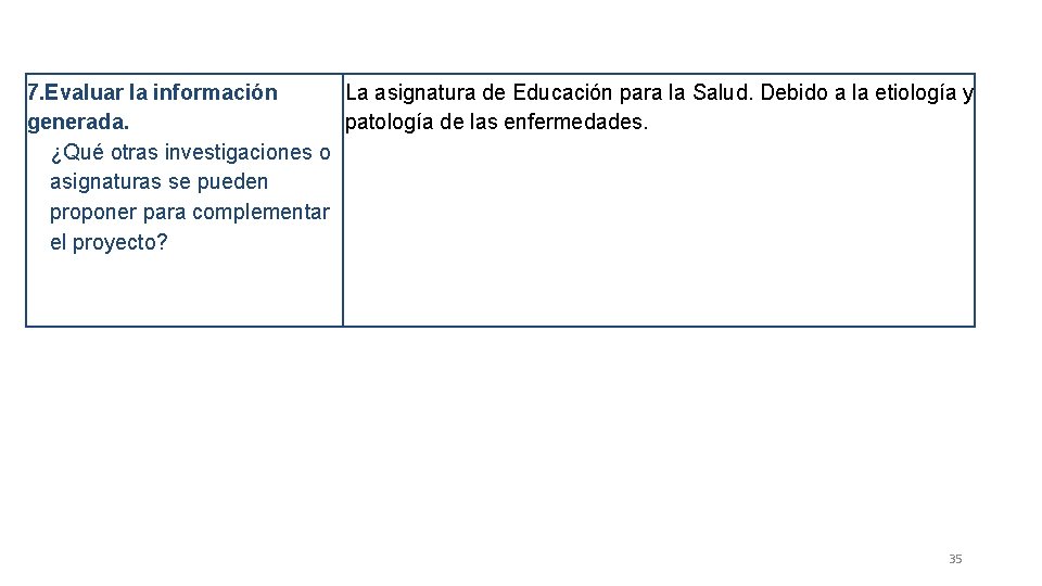 7. Evaluar la información La asignatura de Educación para la Salud. Debido a la 7. Evaluar la información La asignatura de Educación para la Salud. Debido a la