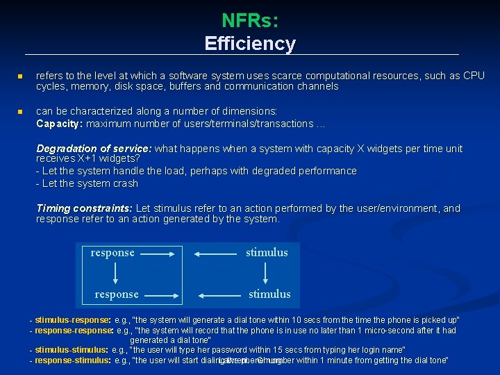 NFRs: Efficiency n refers to the level at which a software system uses scarce
