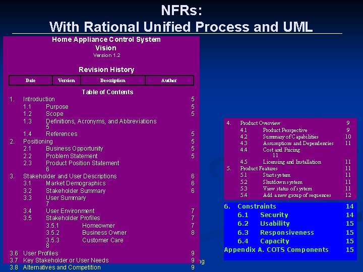 NFRs: With Rational Unified Process and UML Home Appliance Control System Vision Version 1.