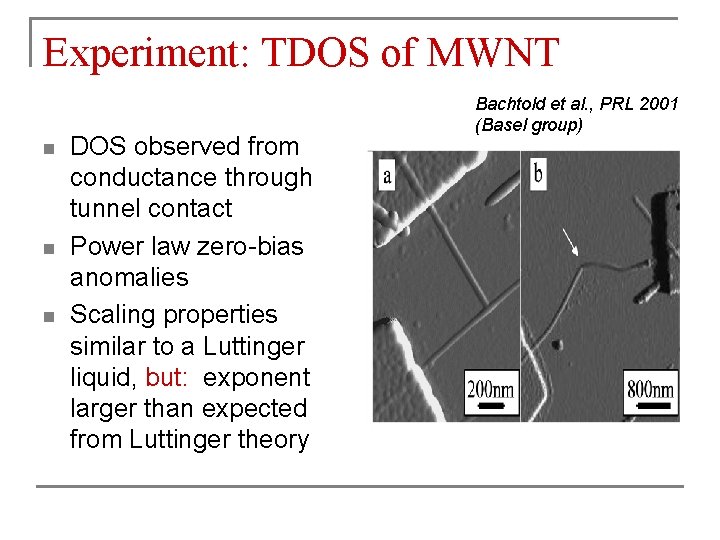 Experiment: TDOS of MWNT n n n DOS observed from conductance through tunnel contact