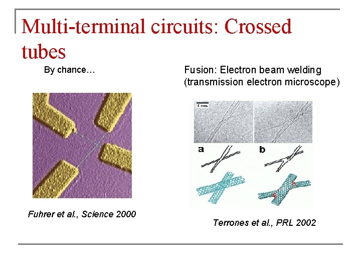 Multi-terminal circuits: Crossed tubes By chance… Fuhrer et al. , Science 2000 Fusion: Electron