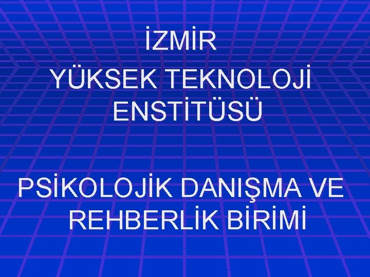İZMİR YÜKSEK TEKNOLOJİ ENSTİTÜSÜ PSİKOLOJİK DANIŞMA VE REHBERLİK BİRİMİ 