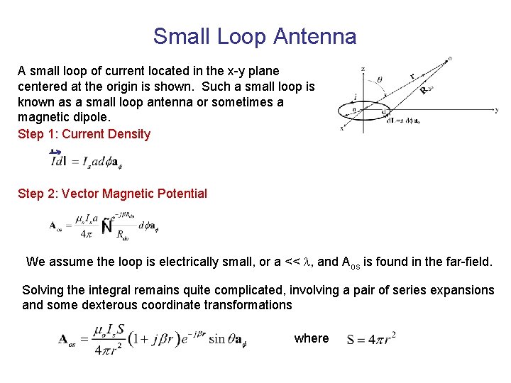 Small Loop Antenna A small loop of current located in the x-y plane centered