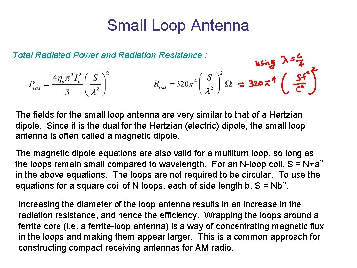 Small Loop Antenna Total Radiated Power and Radiation Resistance : The fields for the