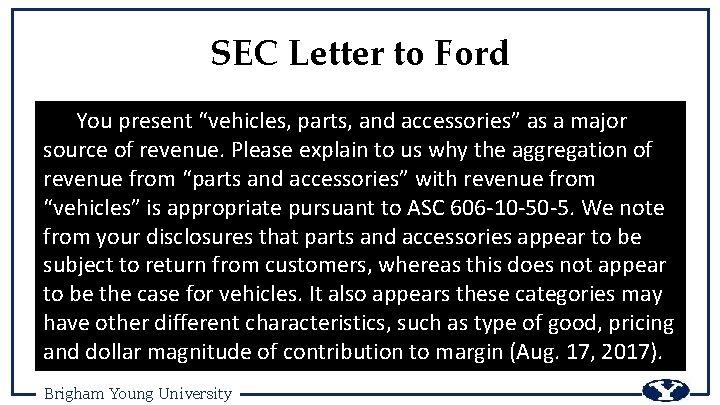 SEC Letter to Ford You present “vehicles, parts, and accessories” as a major source