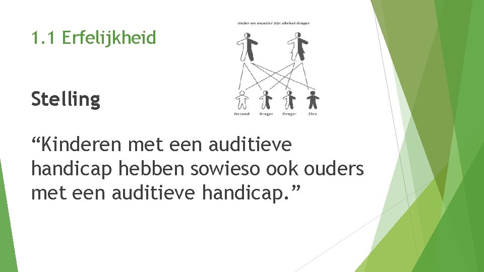 1. 1 Erfelijkheid Stelling “Kinderen met een auditieve handicap hebben sowieso ook ouders met