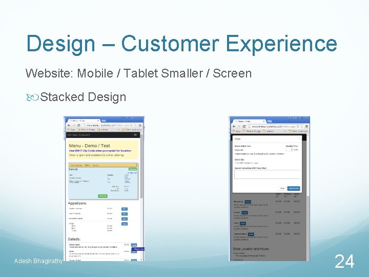 Design – Customer Experience Website: Mobile / Tablet Smaller / Screen Stacked Design Adesh