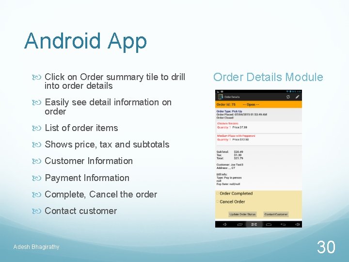 Android App Click on Order summary tile to drill into order details Order Details