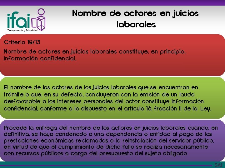 Nombre de actores en juicios laborales Criterio 19/13 Nombre de actores en juicios laborales