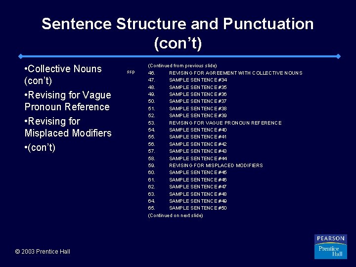 Sentence Structure and Punctuation (con’t) • Collective Nouns (con’t) • Revising for Vague Pronoun