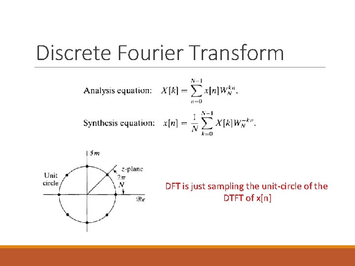 Discrete Fourier Transform DFT is just sampling the unit-circle of the DTFT of x[n]