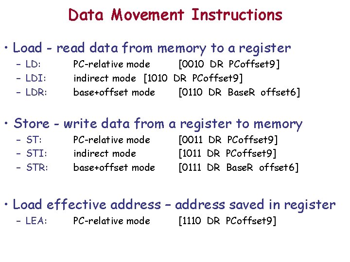 Data Movement Instructions • Load - read data from memory to a register –