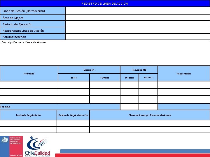 REGISTRO DE LÍNEA DE ACCIÓN: Línea de Acción (Herramienta) Área de Mejora Período de