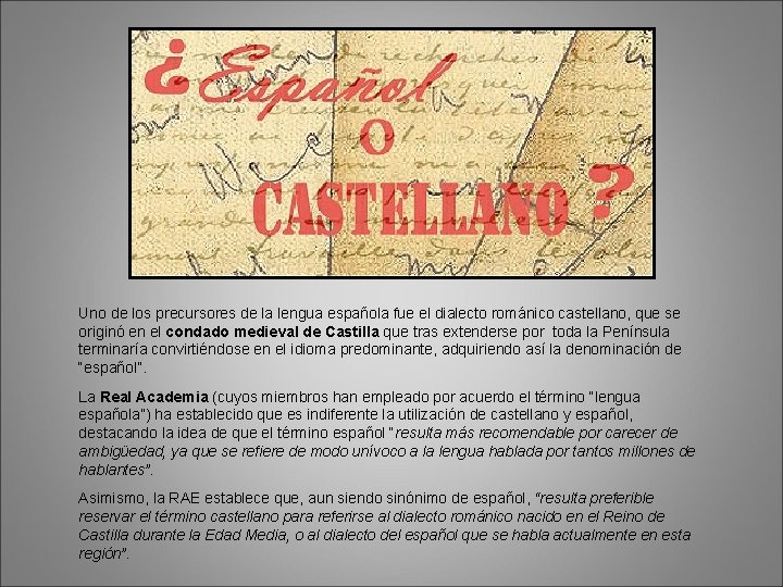 Uno de los precursores de la lengua española fue el dialecto románico castellano, que