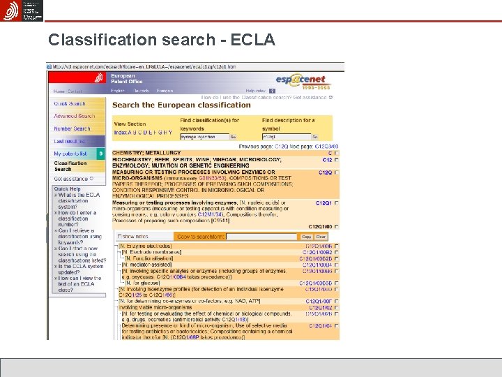 Classification search - ECLA 