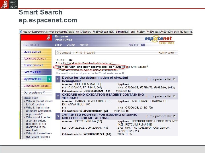 Smart Search ep. espacenet. com 