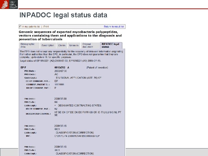 INPADOC legal status data 