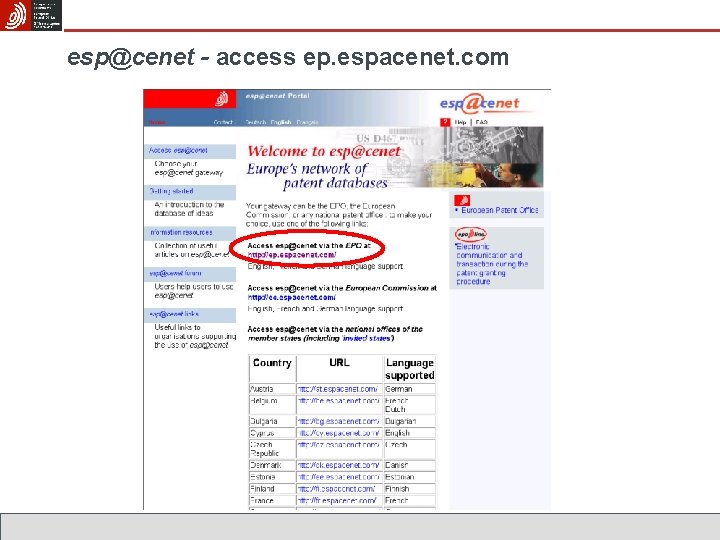 esp@cenet - access ep. espacenet. com 