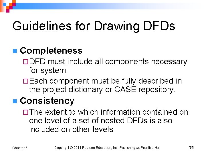 Guidelines for Drawing DFDs n Completeness ¨ DFD must include all components necessary for