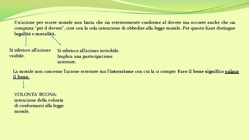 Un’azione per essere morale non basta che sia esteriormente conforme al dovere ma occorre