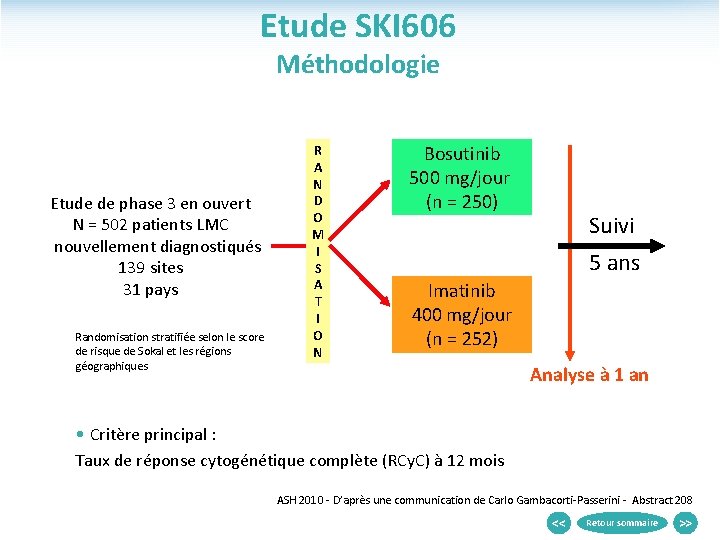 Etude SKI 606 Méthodologie Etude de phase 3 en ouvert N = 502 patients